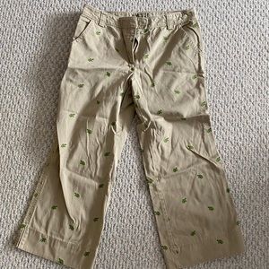 JCrew embroidered turtle khaki cropped pants
